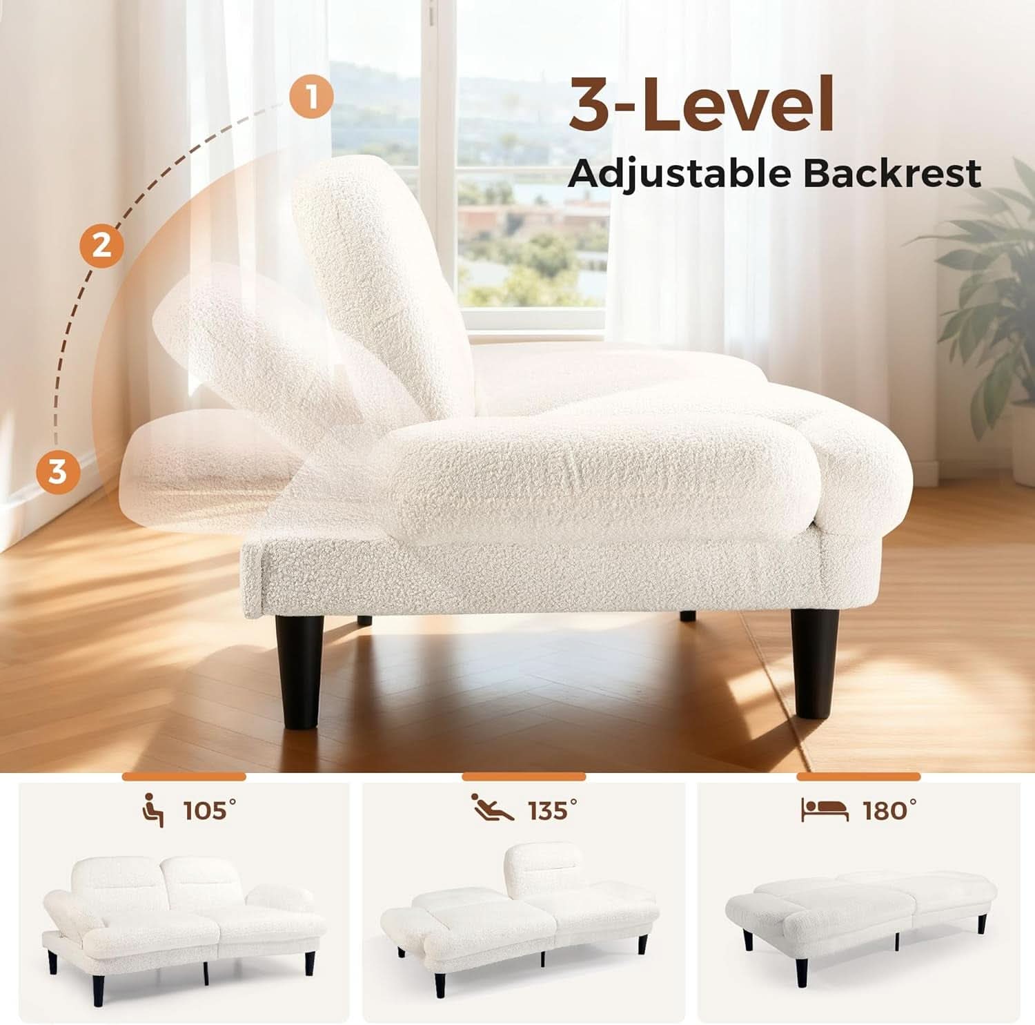 Beige Seventy Nine Inches Futon Sofa Bed Convertible