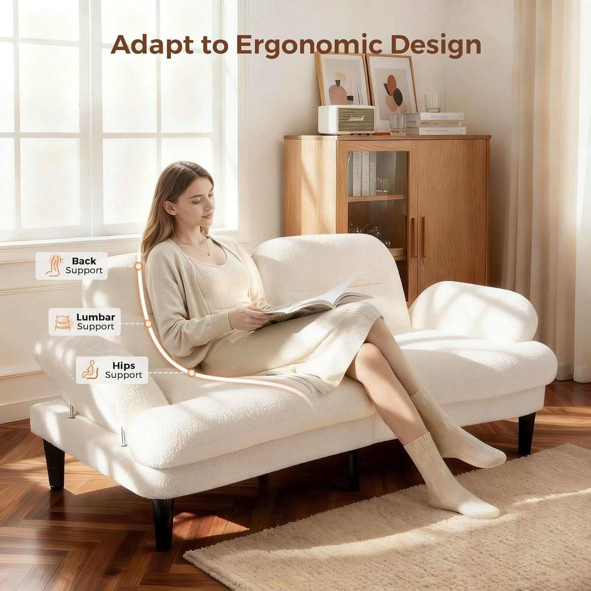 Beige Seventy Nine Inches Futon Sofa Bed Convertible