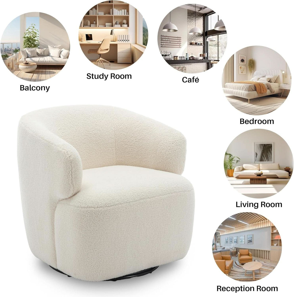 Beige Sherpa Boucle Swivel Barrel Chair Deluxe Premium
