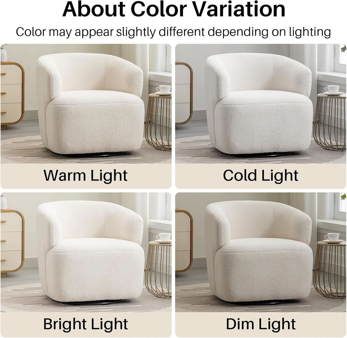 Beige Sherpa Boucle Swivel Barrel Chair Deluxe Premium