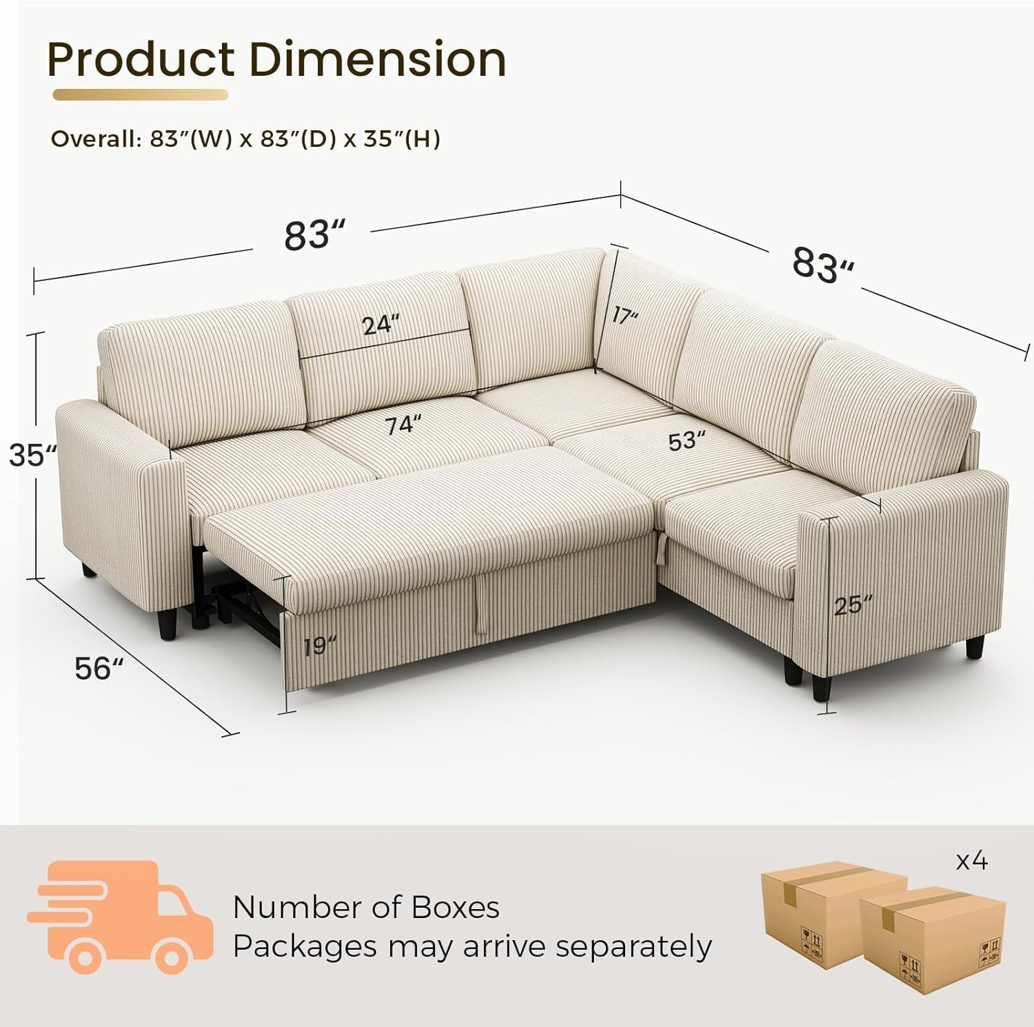 Beige Sleeper Sofa Bed L Shaped Modular Couch