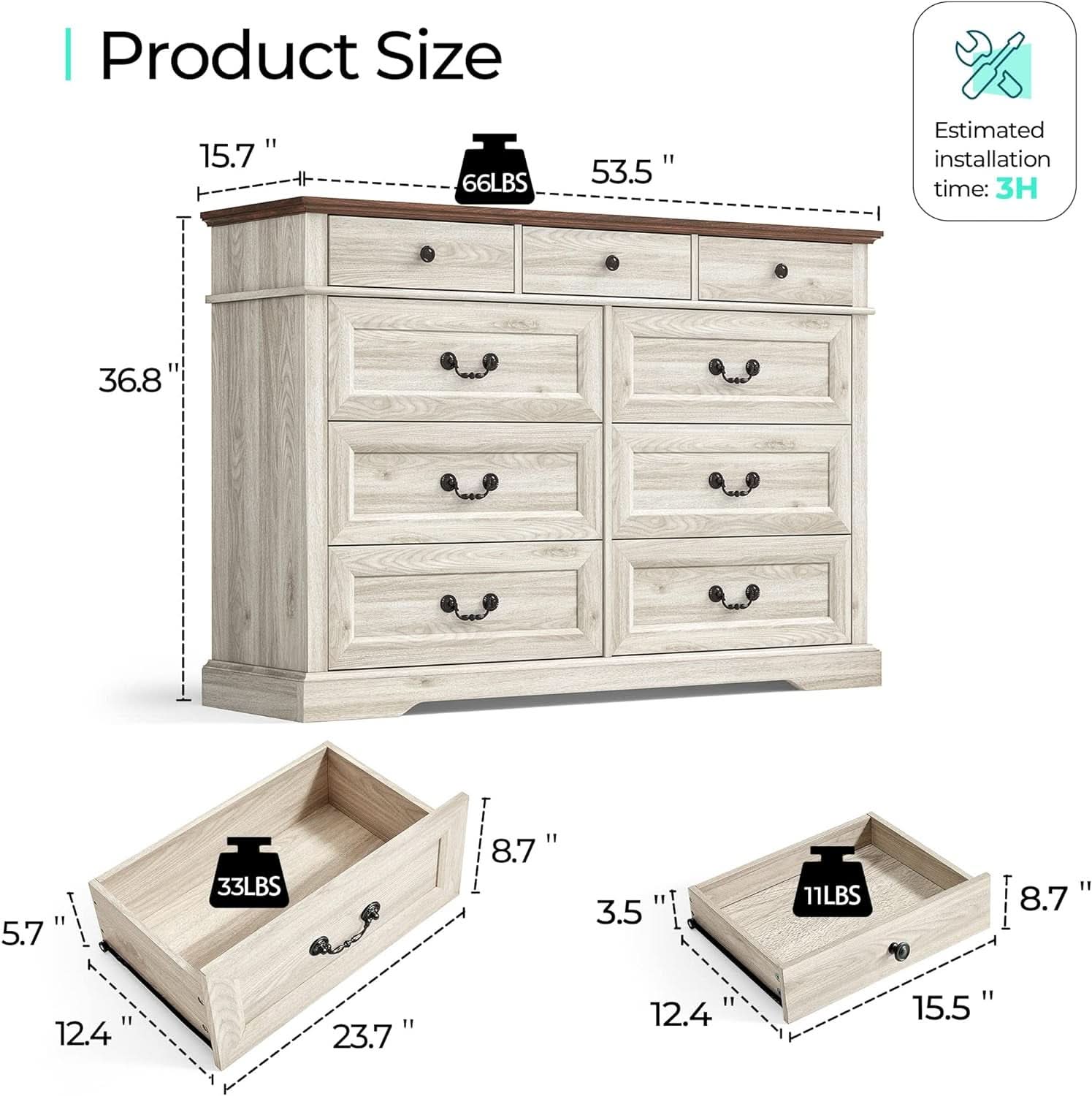 Beige Solid Wood Dresser Featuring Ample Compartments