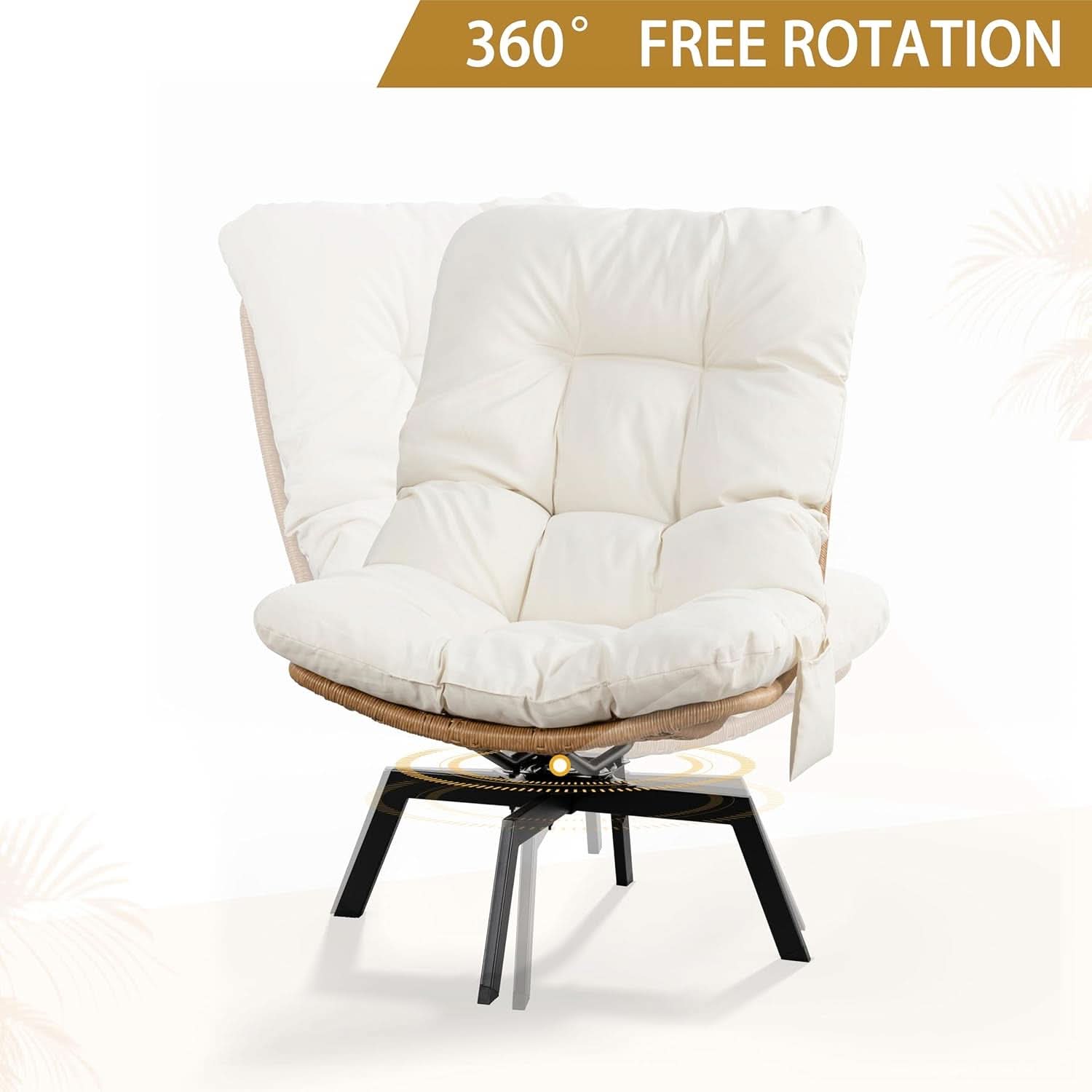 Beige Swivel Accent Chair With Oversized Cushioning