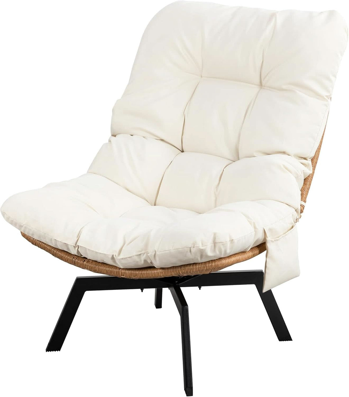 Beige Swivel Accent Chair With Oversized Cushioning
