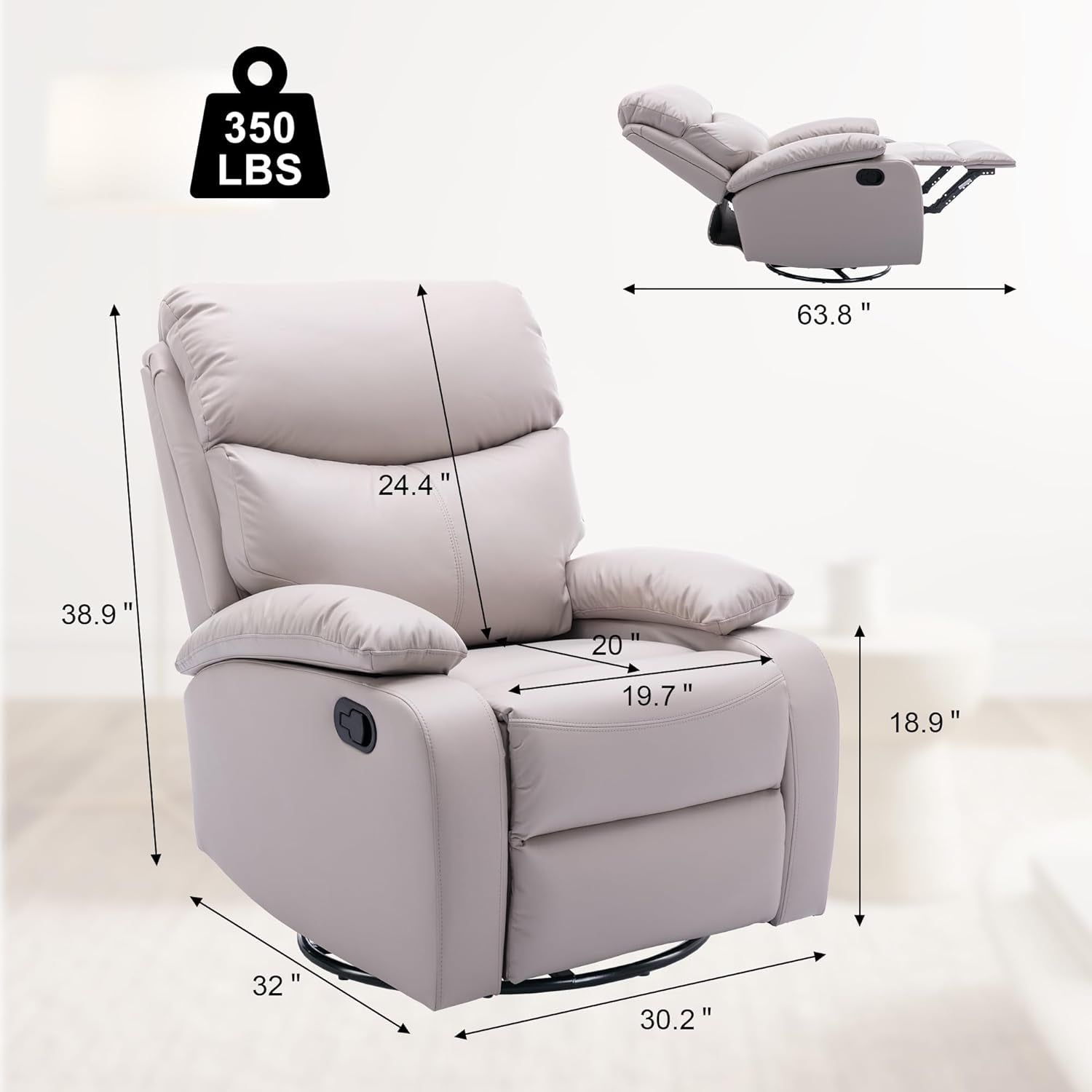 Beige Swivel Rocker Recliner Chair For Small Spaces
