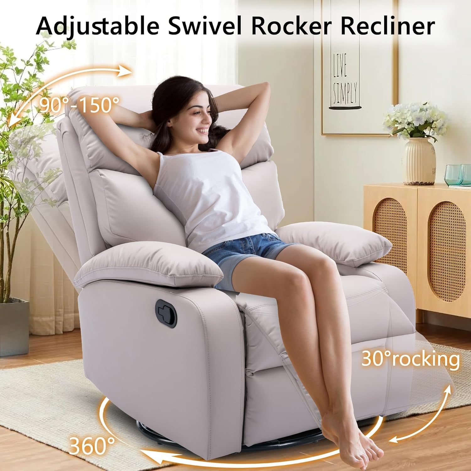 Beige Swivel Rocker Recliner Chair For Small Spaces