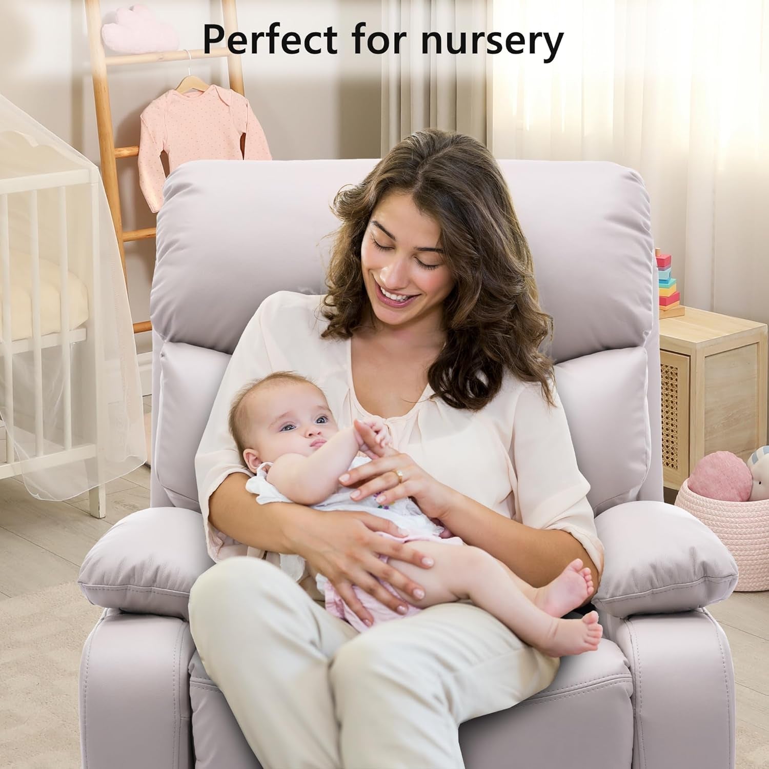 Beige Swivel Rocker Recliner Chair For Small Spaces