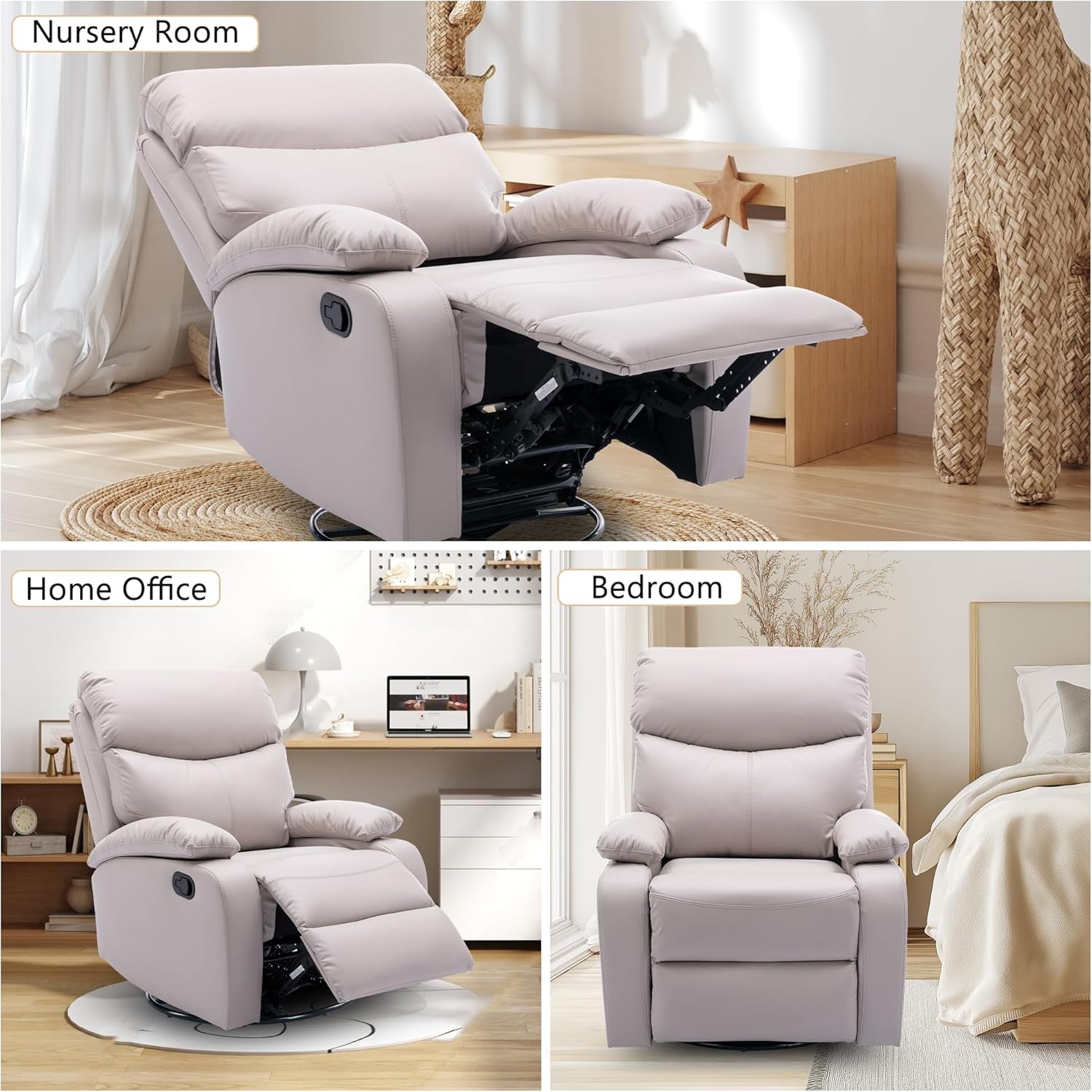Beige Swivel Rocker Recliner Chair For Small Spaces