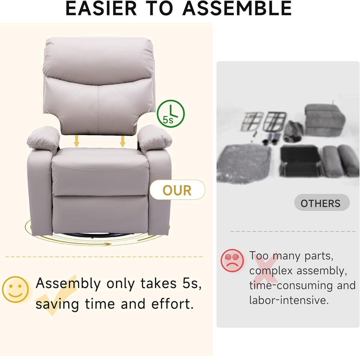 Beige Swivel Rocker Recliner Chair For Small Spaces