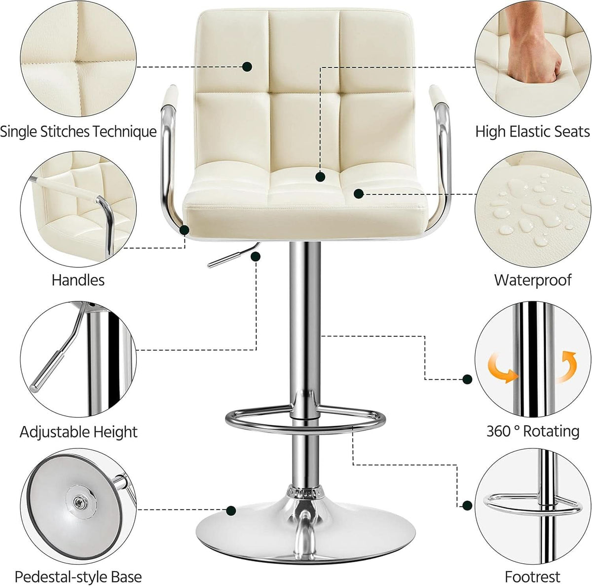 Beige Tall Bar Stools Adjustable Swivel Set Of Two