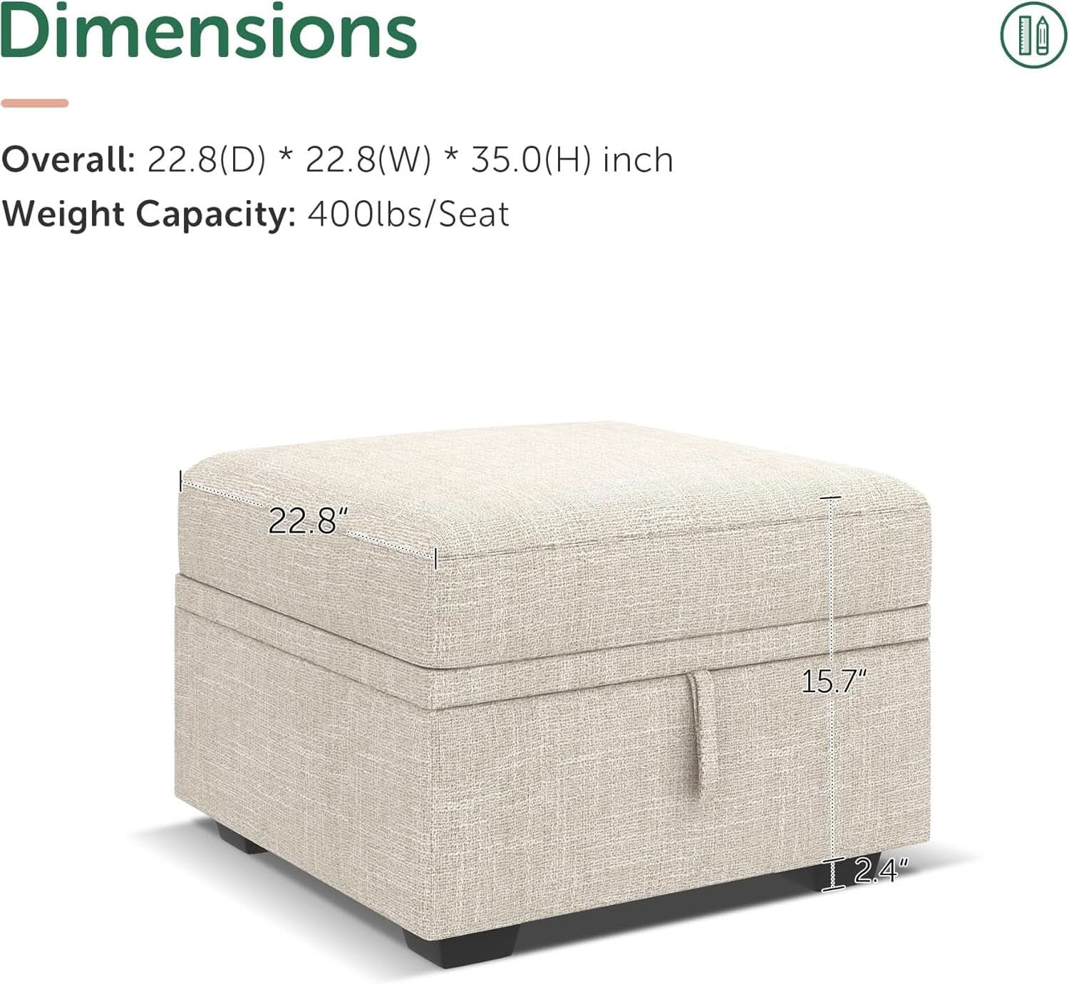 Beige Textured Storage Ottoman For Sectional Sleeper