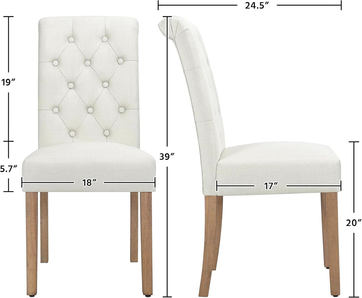 Beige Tufted Upholstered Dining Chairs Set Of 2 For Kitchen