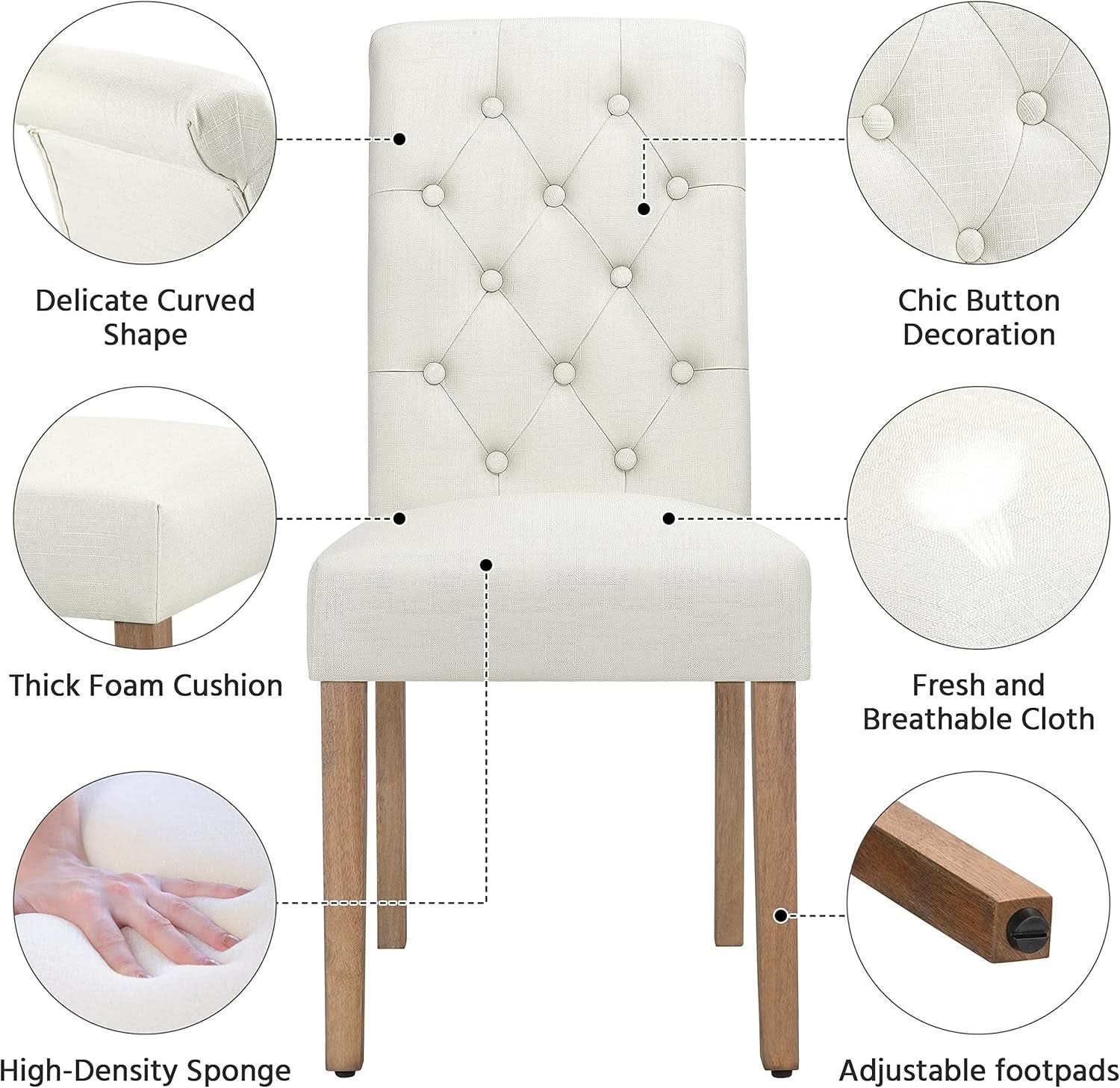 Beige Tufted Upholstered Dining Chairs Set Of 2 For Kitchen