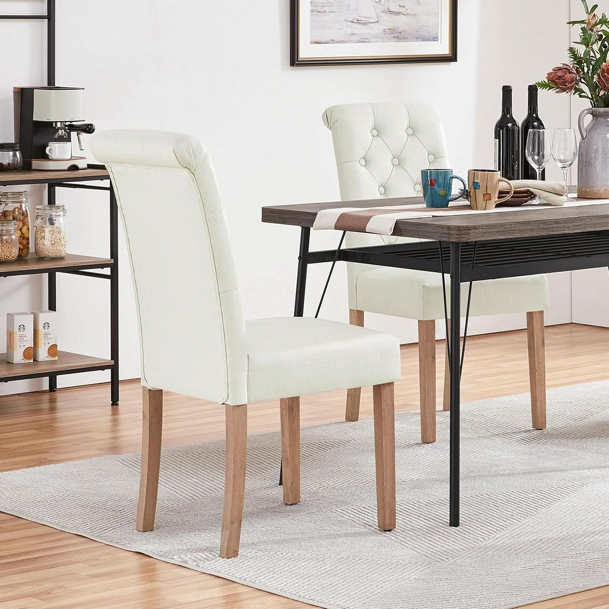 Beige Tufted Upholstered Dining Chairs Set Of 2 For Kitchen