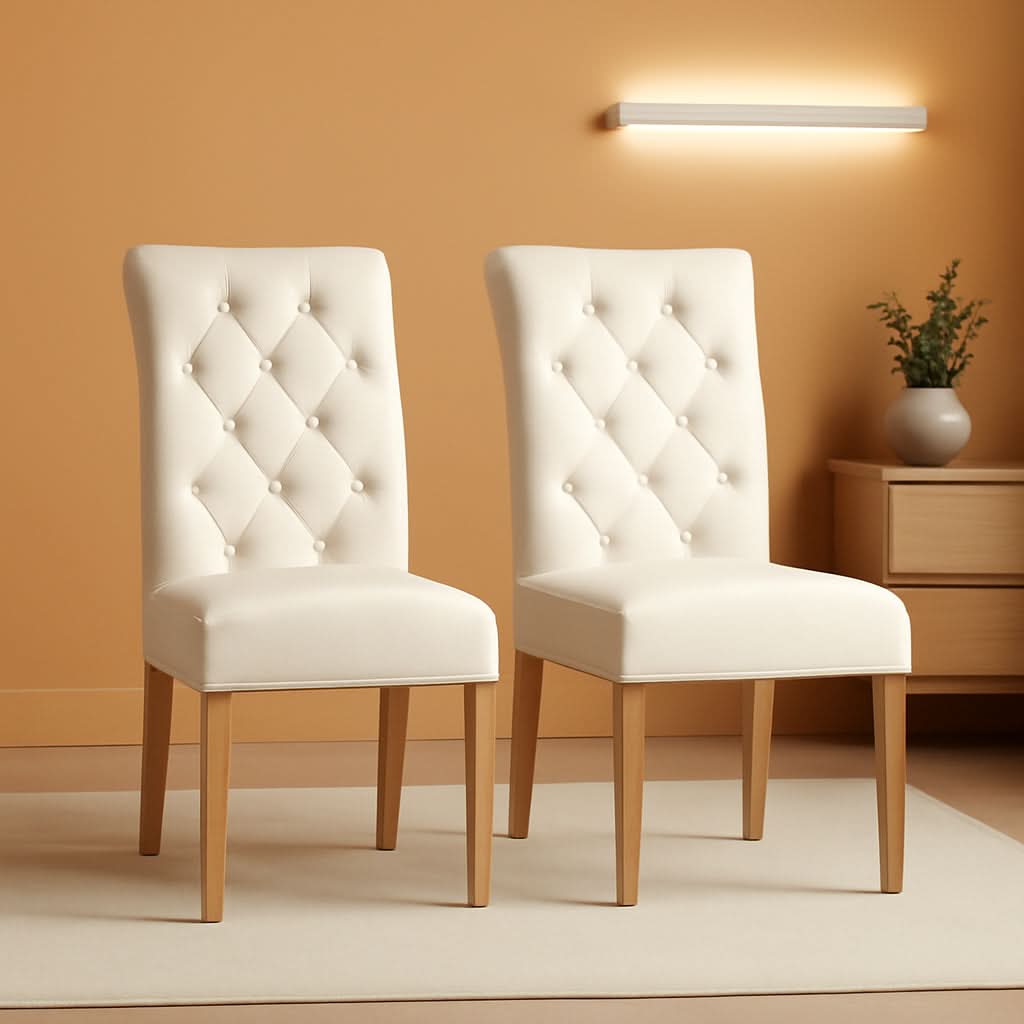 Beige Tufted Upholstered Dining Chairs Set Of 2 For Kitchen
