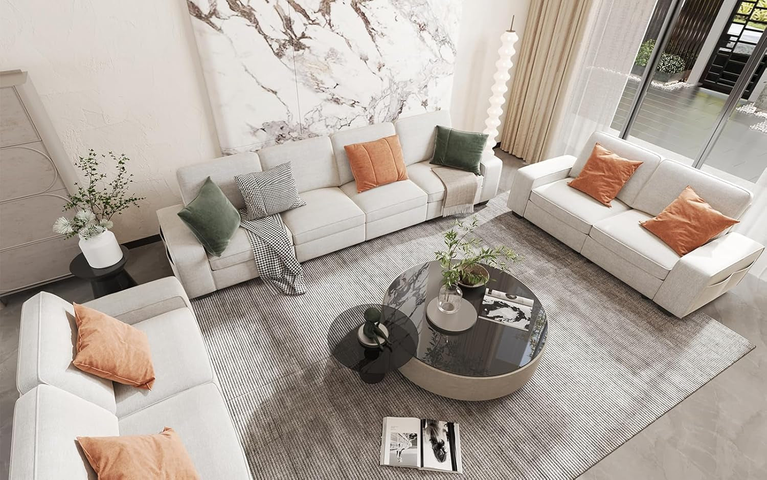 Beige U Shape Sectional Sofa With Large Storage Space