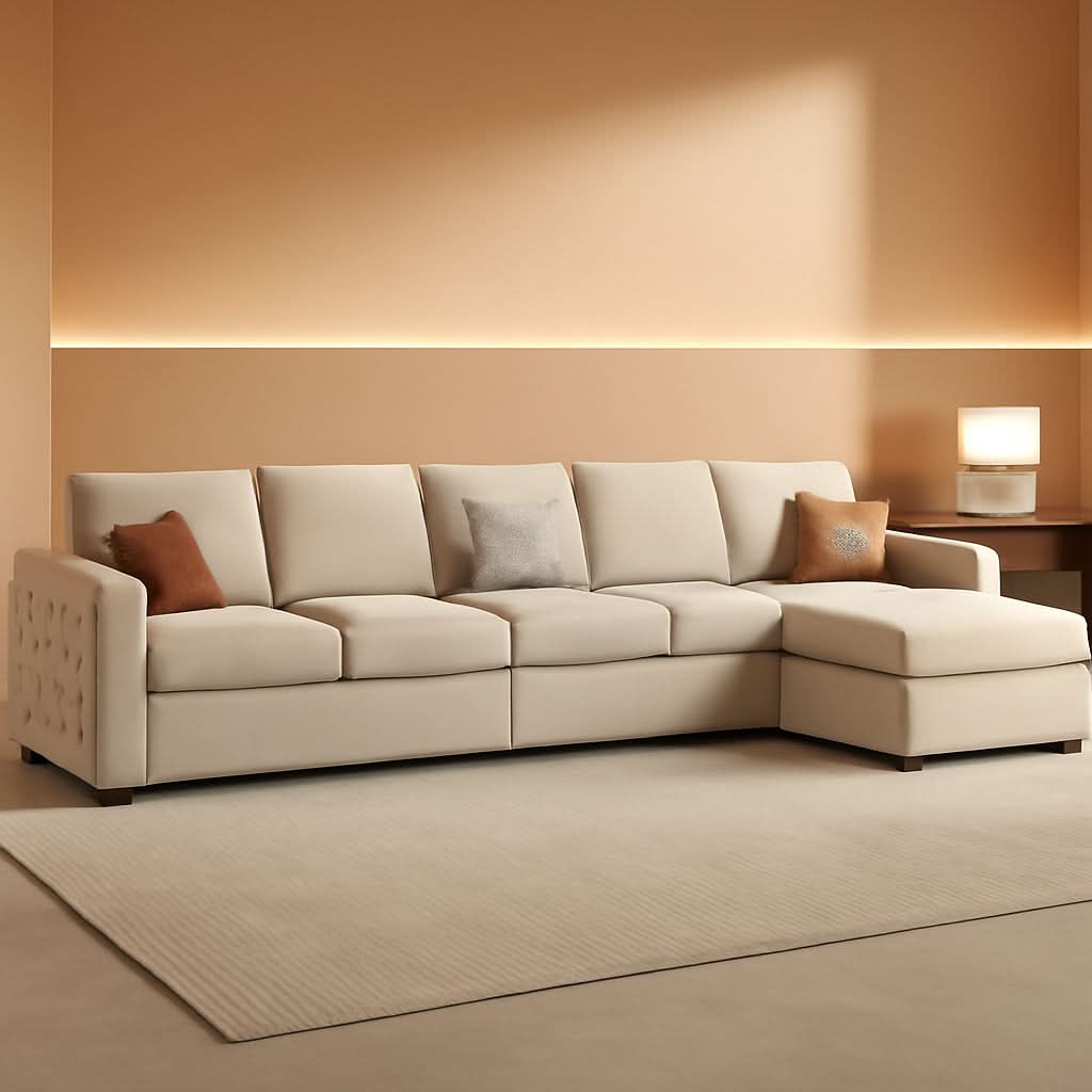 Beige U Shaped Sectional Sleeper Sofa With Storage Chaise