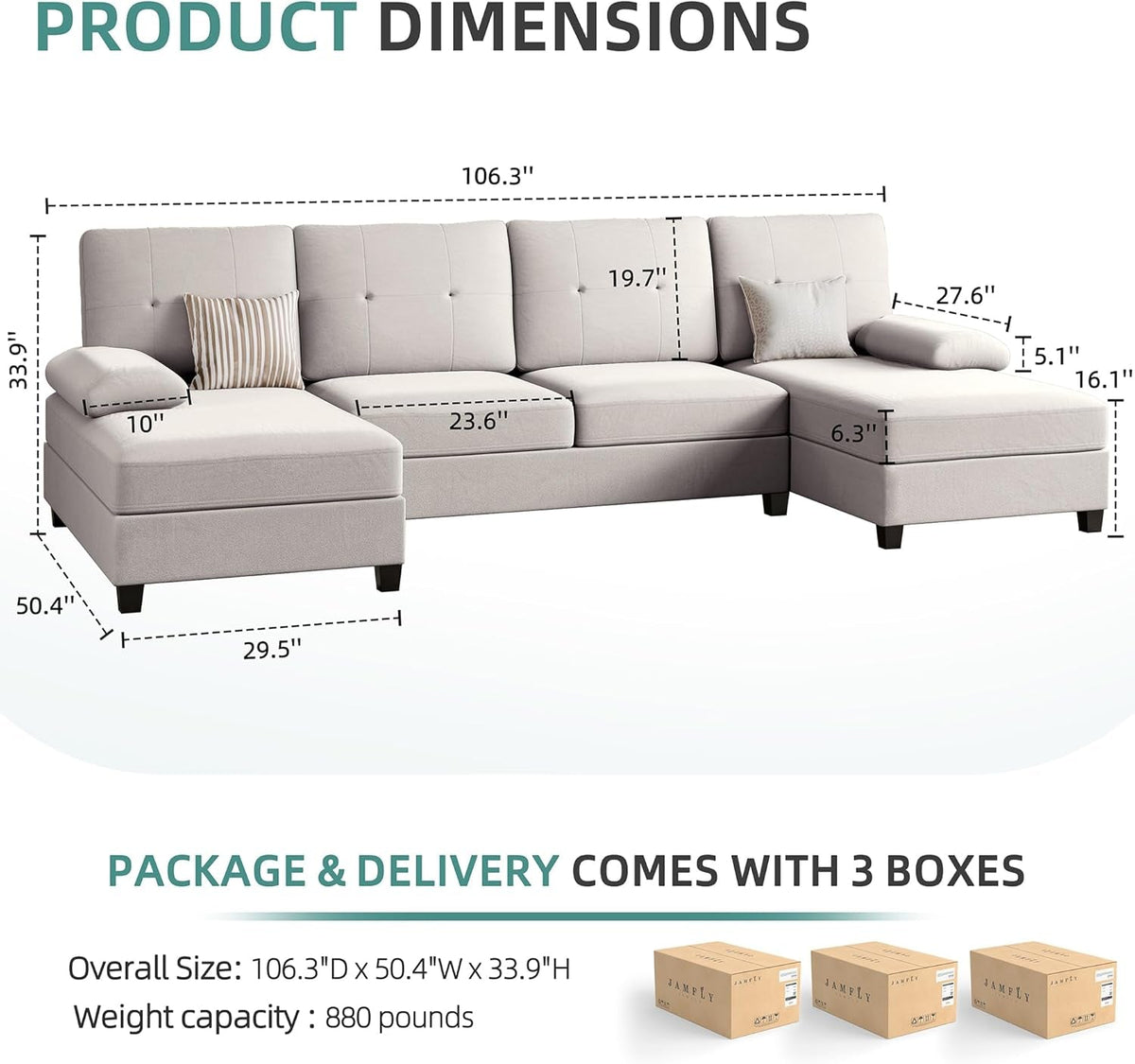 Beige U Shaped Sectional Sofa With Chaise 4 Seat Living Room Set