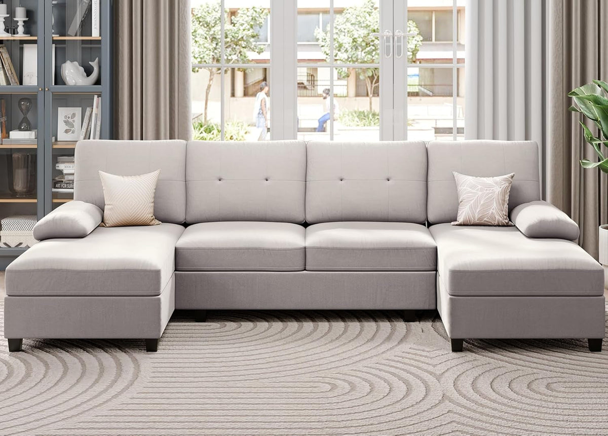 Beige U Shaped Sectional Sofa With Chaise 4 Seat Living Room Set