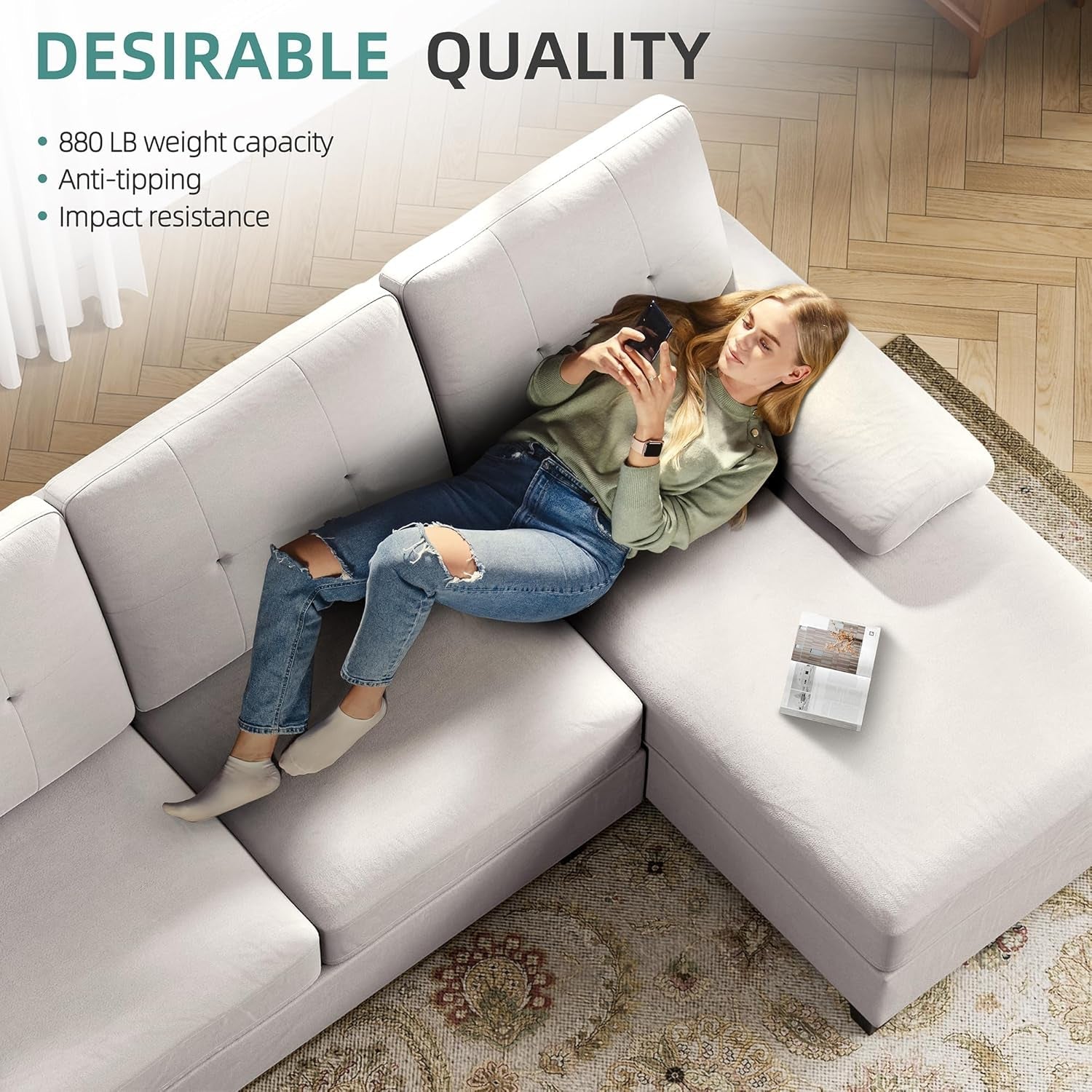 Beige U Shaped Sectional Sofa With Chaise 4 Seat Living Room Set