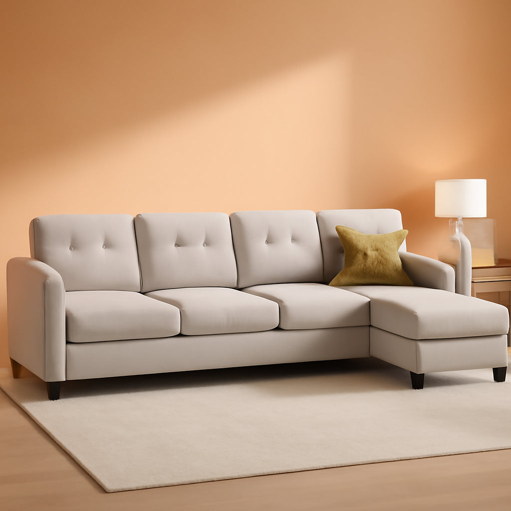 Beige U Shaped Sectional Sofa With Chaise 4 Seat Living Room Set