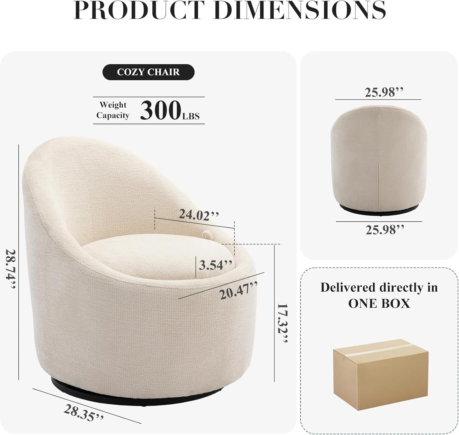 Beige Upholstered 360 Swivel Accent Armchair Storage