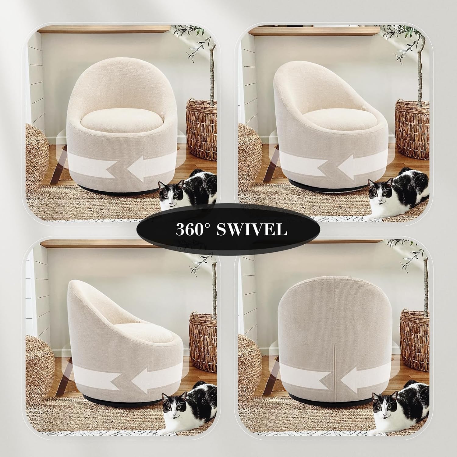 Beige Upholstered 360 Swivel Accent Armchair Storage