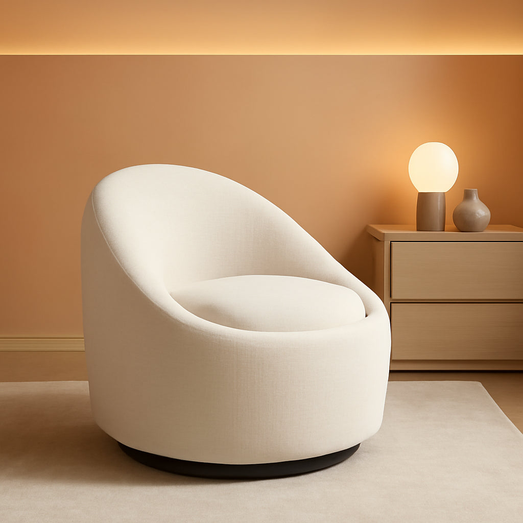 Beige Upholstered 360 Swivel Accent Armchair Storage