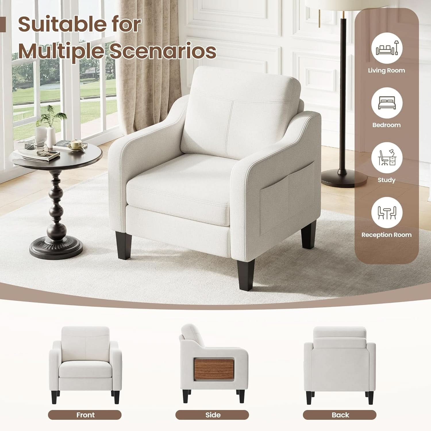 Beige Upholstered Accent Chair Foldable Table Home