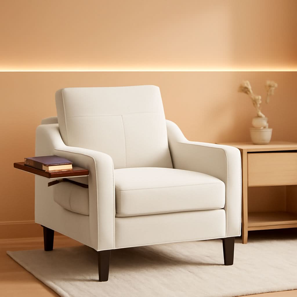 Beige Upholstered Accent Chair Foldable Table Home