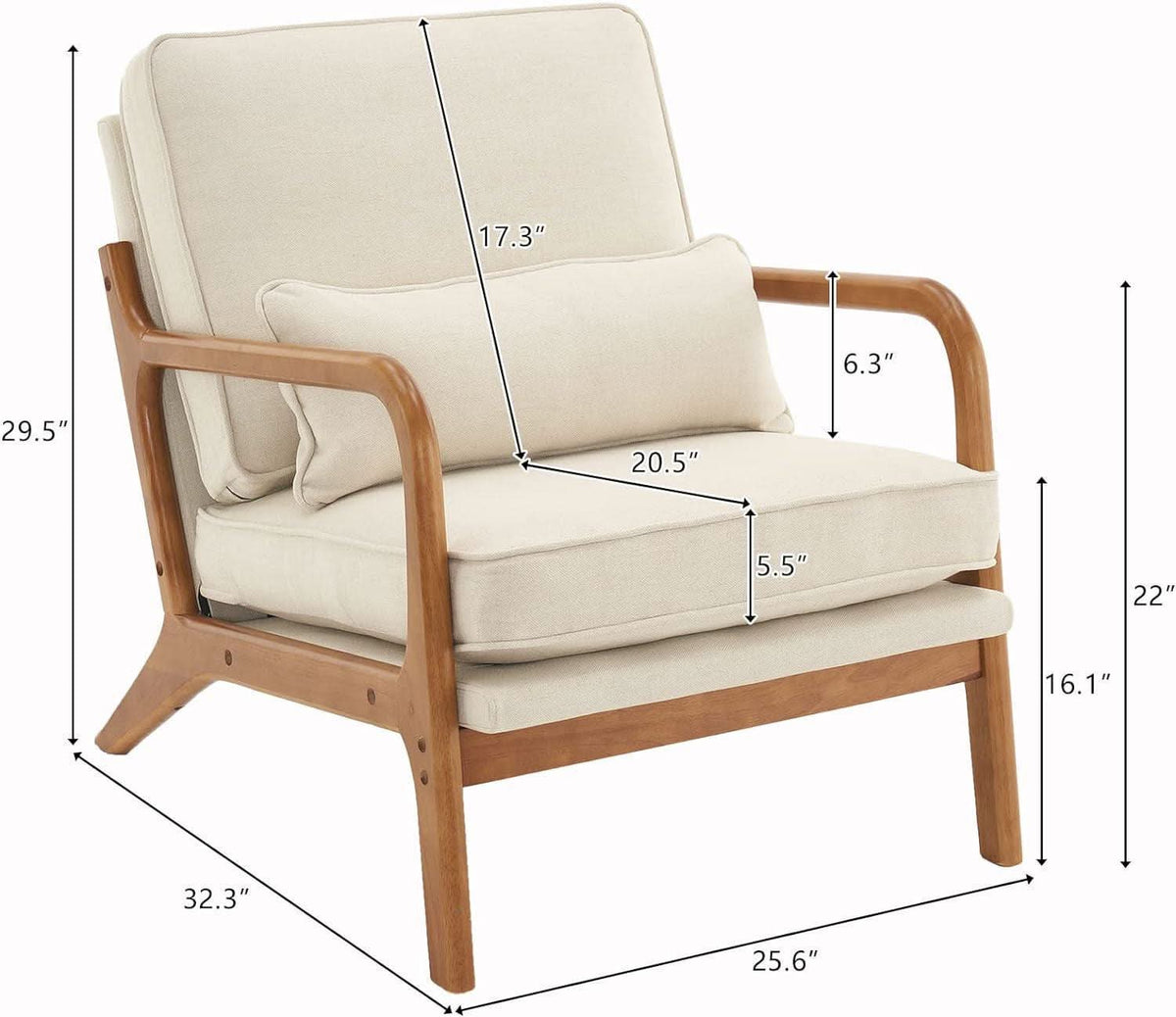 Beige Upholstered Accent Chairs Set Of 2 Mid Century Modern