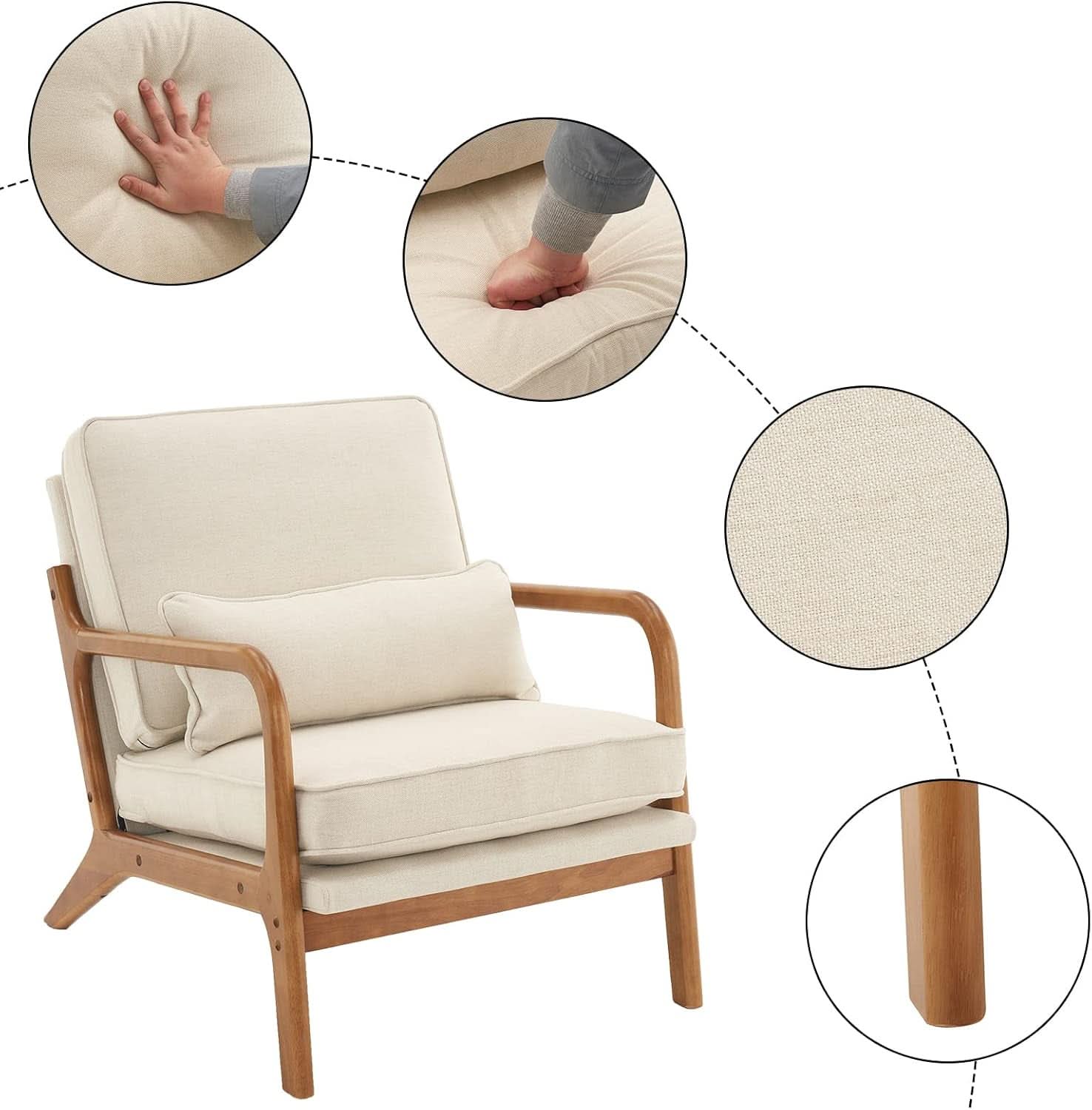 Beige Upholstered Accent Chairs Set Of 2 Mid Century Modern