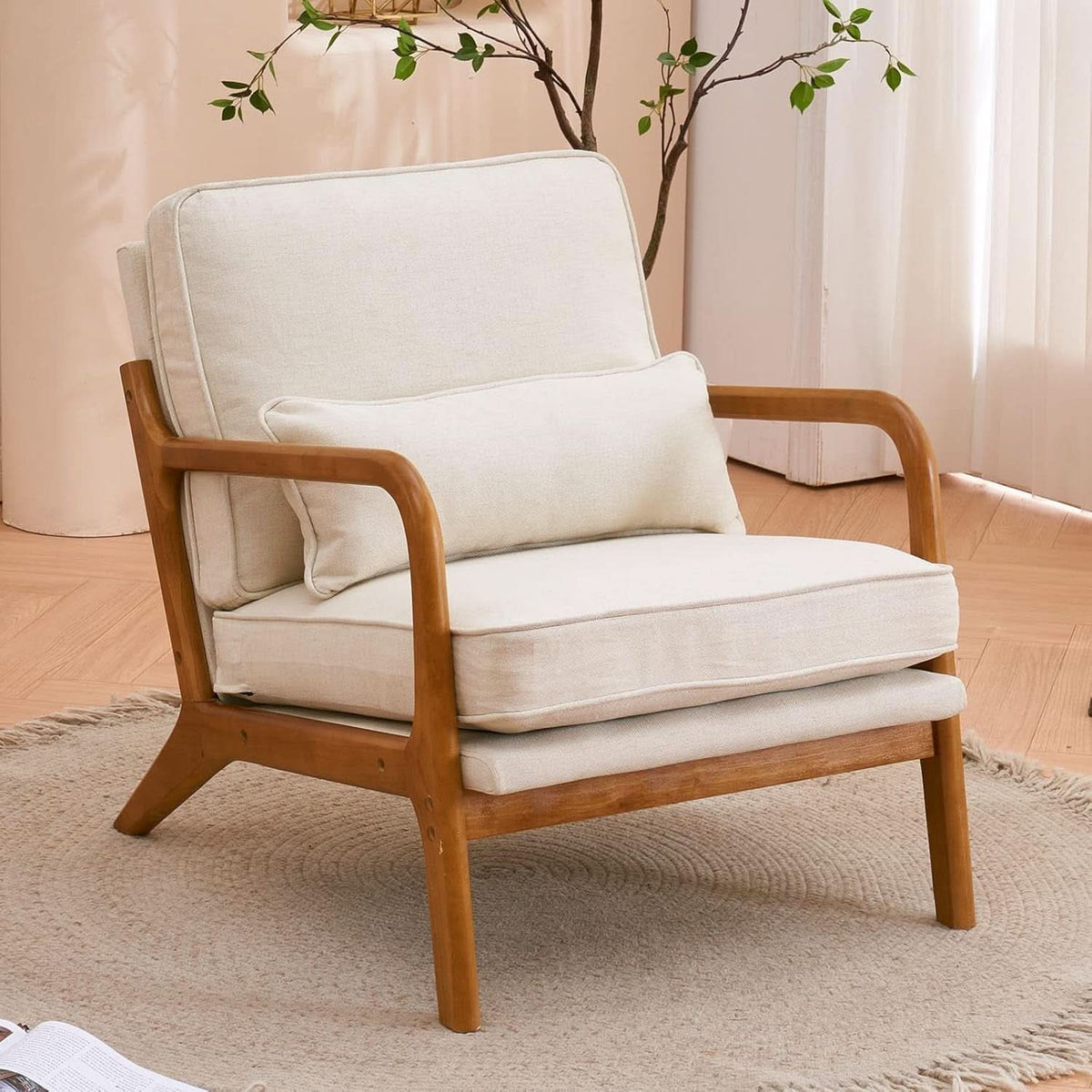 Beige Upholstered Accent Chairs Set Of 2 Mid Century Modern