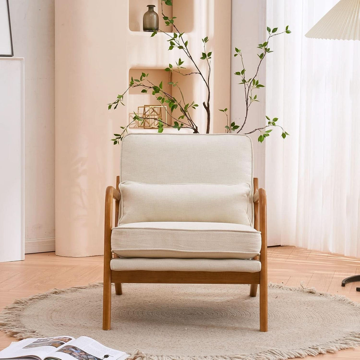 Beige Upholstered Accent Chairs Set Of 2 Mid Century Modern