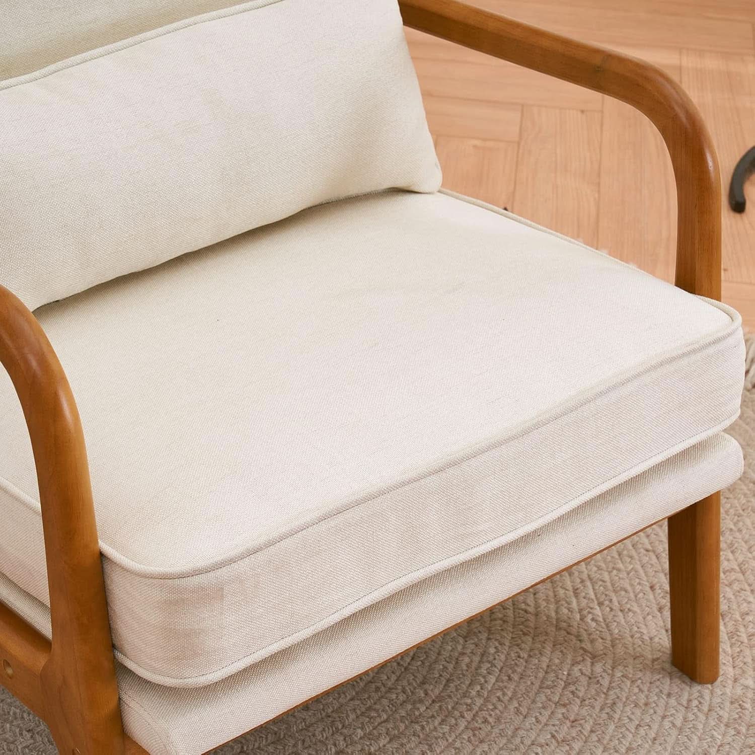 Beige Upholstered Accent Chairs Set Of 2 Mid Century Modern