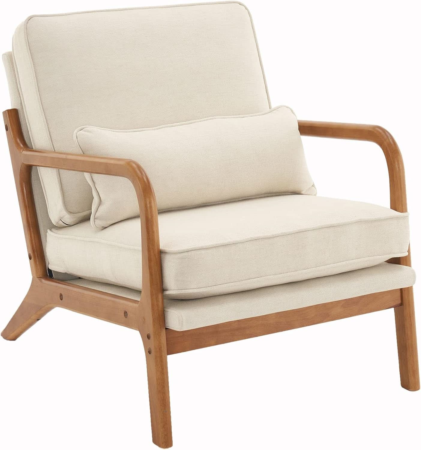 Beige Upholstered Accent Chairs Set Of 2 Mid Century Modern