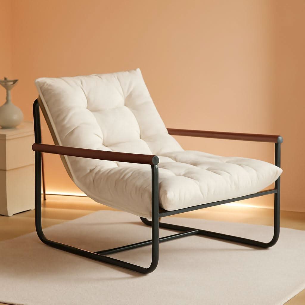 Beige Upholstered Contemporary Accent Chair With Armrests