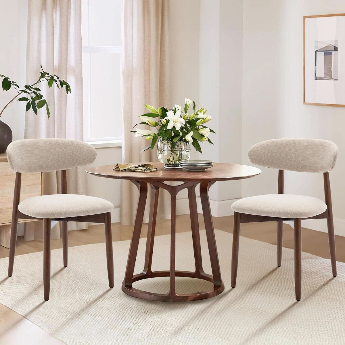 Beige Upholstered Contemporary Wood Dining Chair Set