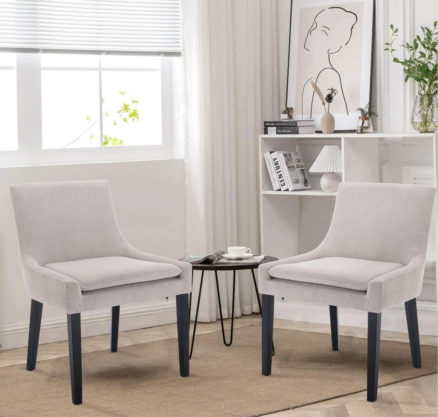 Beige Upholstered Corduroy Dining Chairs Bundle Four