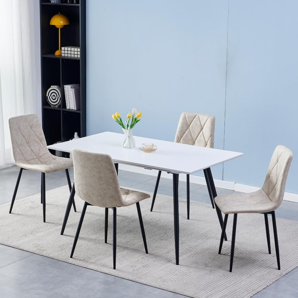 Beige Upholstered Dining Chairs Set Of 4 With Metal Frames