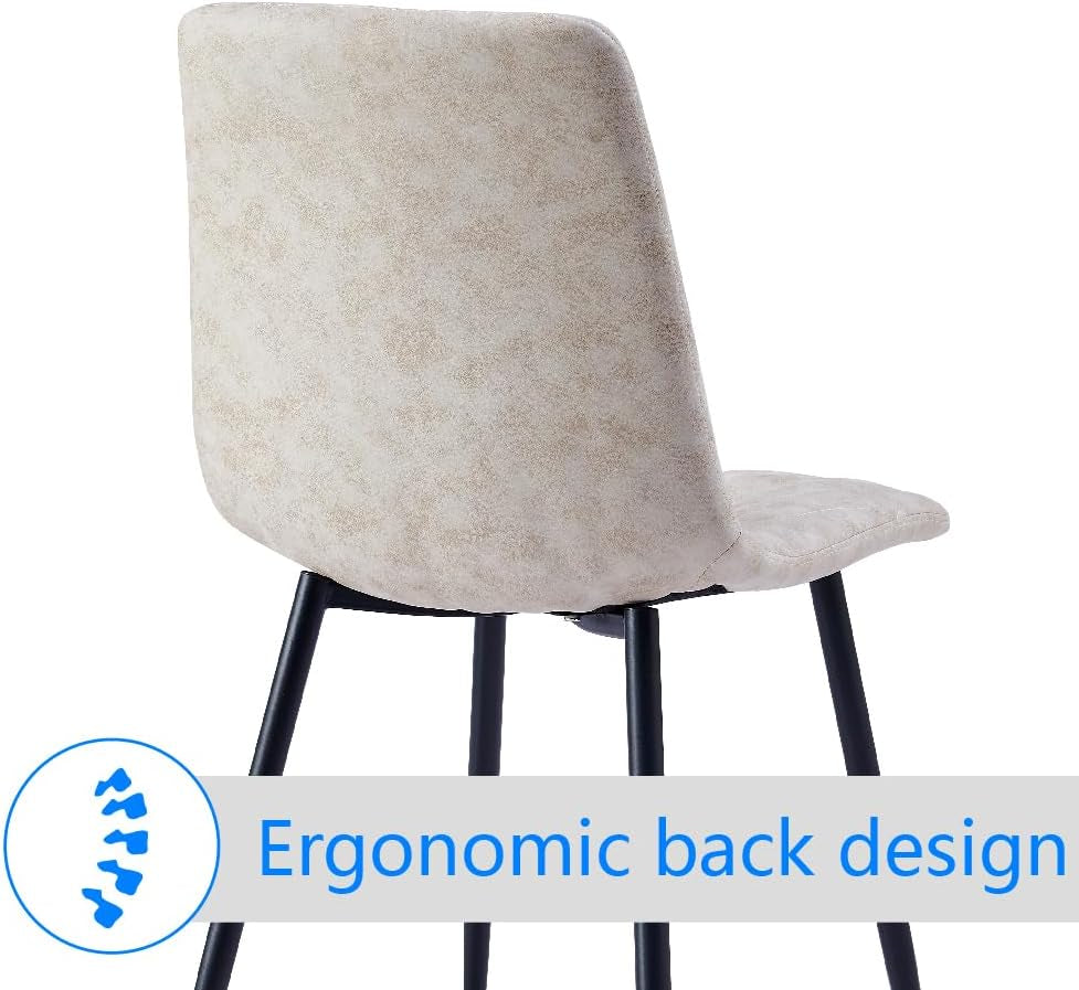 Beige Upholstered Dining Chairs Set Of 4 With Metal Frames