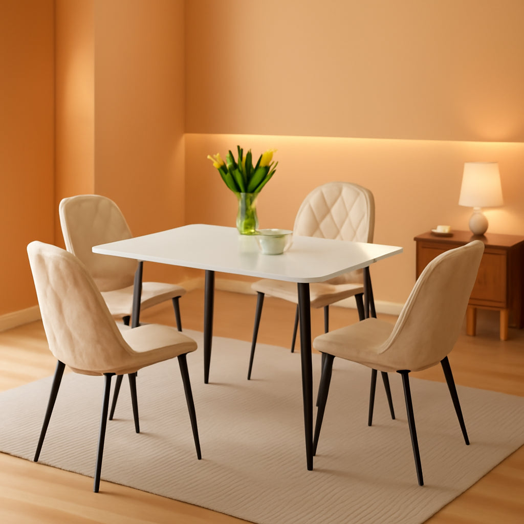 Beige Upholstered Dining Chairs Set Of 4 With Metal Frames