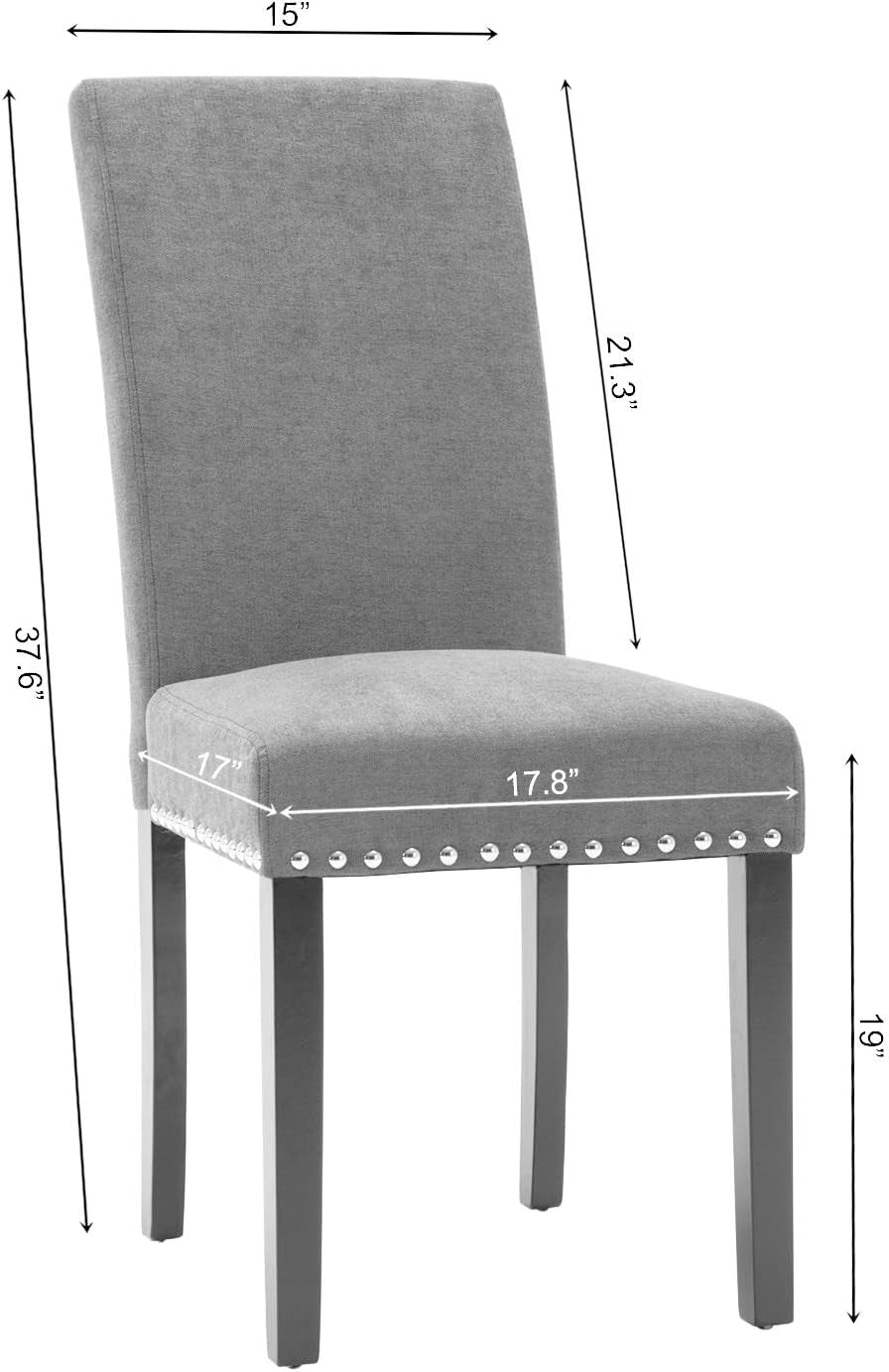 Beige Upholstered Dining Chairs Set of Two Copper Nailhead
