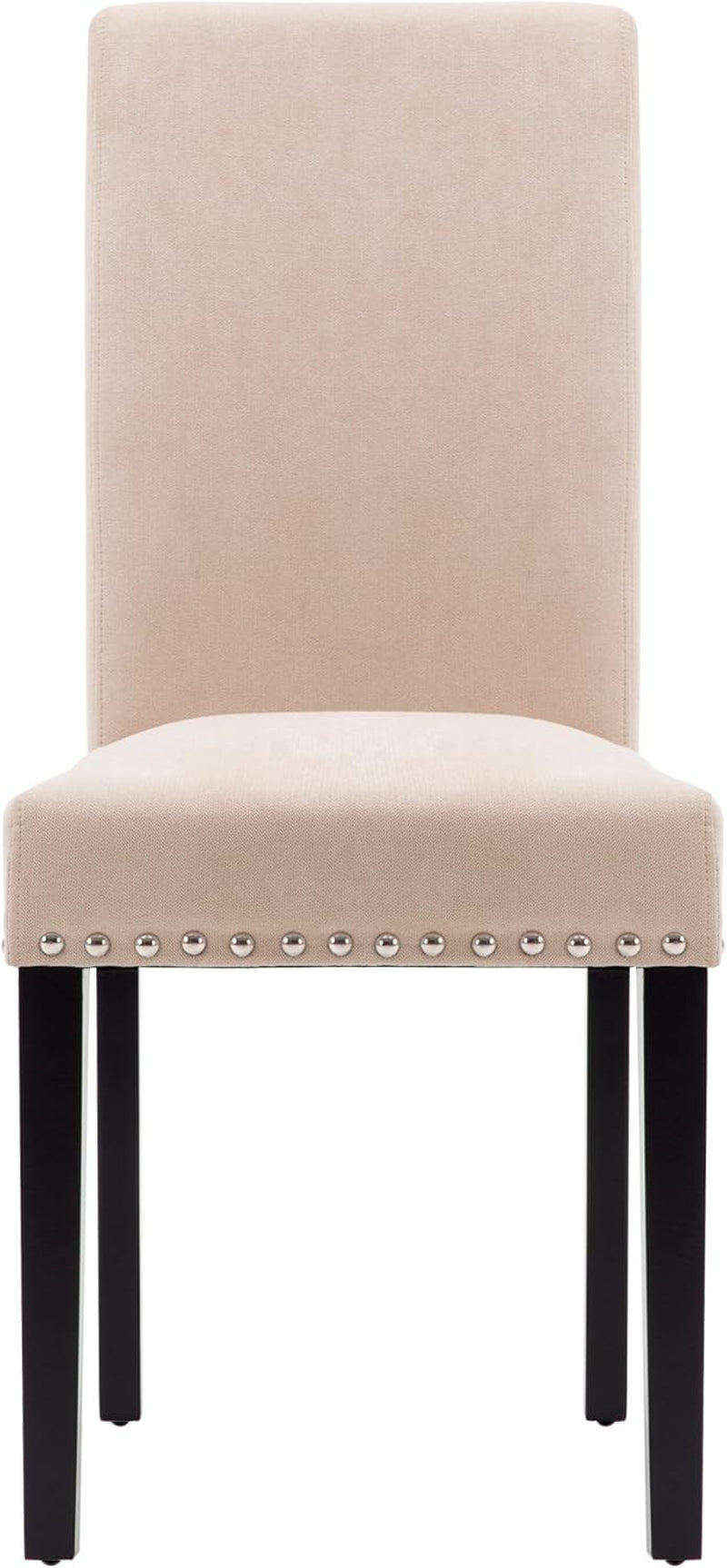Beige Upholstered Dining Chairs Set of Two Copper Nailhead