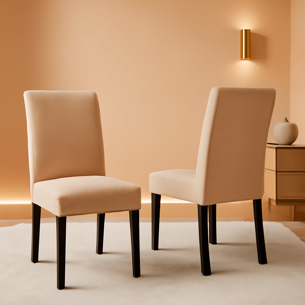 Beige Upholstered Dining Chairs Set of Two Copper Nailhead