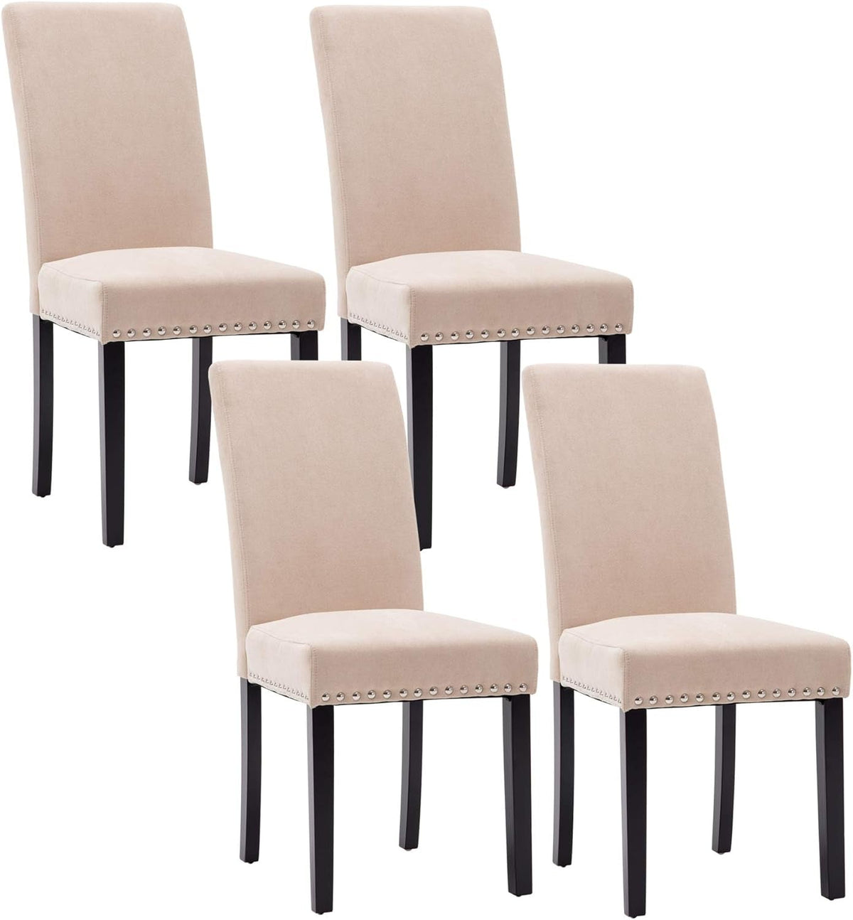 Beige Upholstered Dining Chairs With Nailhead Trim Set Of 4