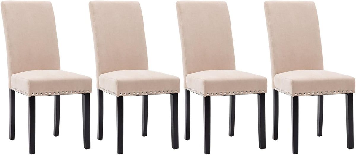 Beige Upholstered Dining Chairs With Nailhead Trim Set Of 4