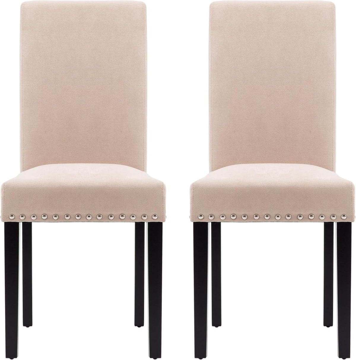 Beige Upholstered Dining Chairs With Nailhead Trim Set Of 4