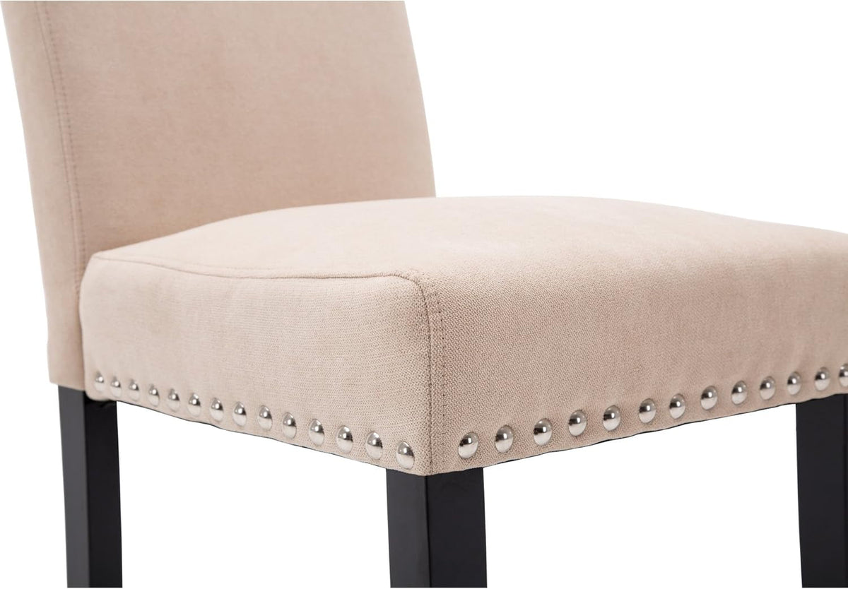 Beige Upholstered Dining Chairs With Nailhead Trim Set Of 4