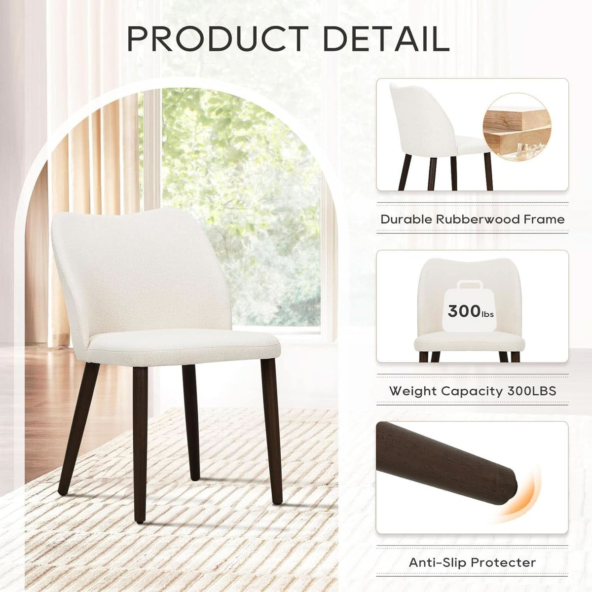 Beige Upholstered Dining Chairs With Wood Legs Set Of 6